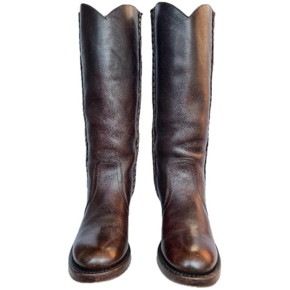 SOLD FRYE Vintage Braided Sabrina Campus Tall Knee High Brown Leather Boots 7.5 - Picture 2 of 7